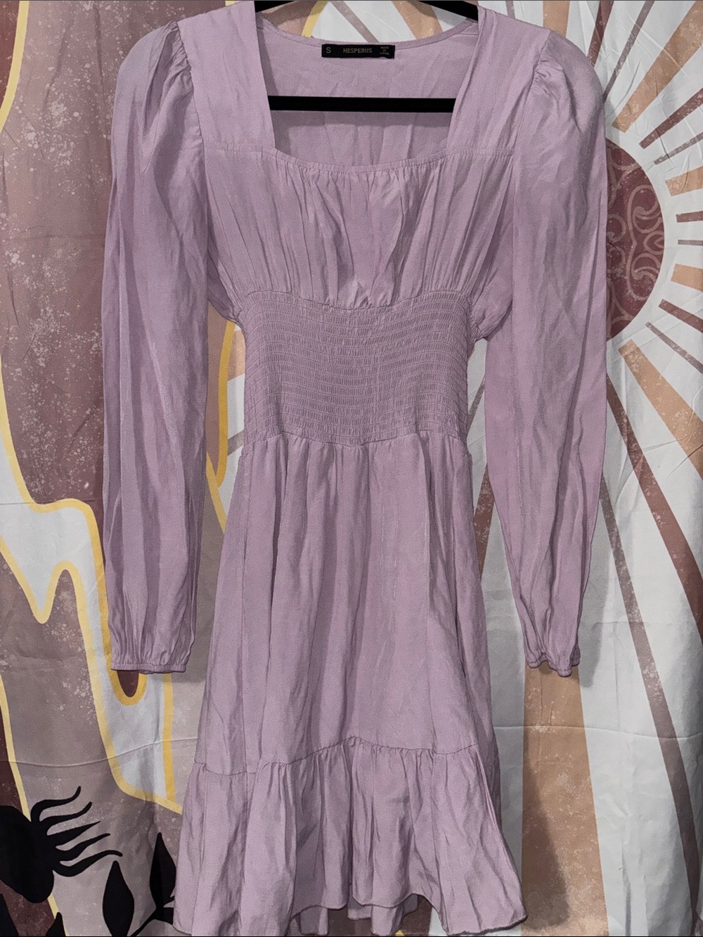 Hesperus pastel cottagecore Lilac Smocked Waist Long Sleeve dress by Reformation